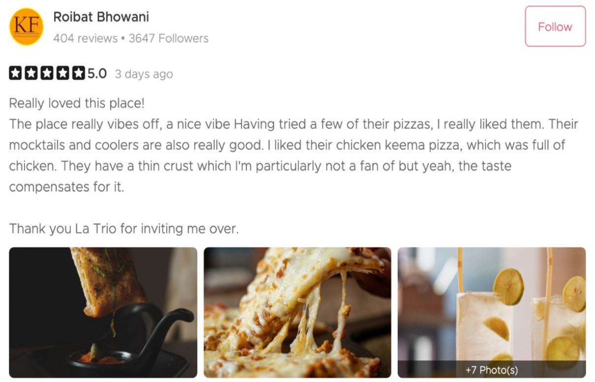 La Trio Pizza Reviews